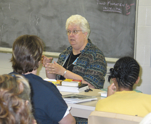 Sister Lee Ann balances tough with tender while teaching a class at the Pulaski County Regional Detention Facility in Little Rock, Arkansas. 