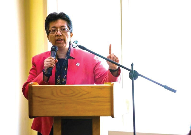 Vision 2024 Scheiber 1 Religious making a difference Sister Teresa Maya, C.C.V.I. addresses a group.