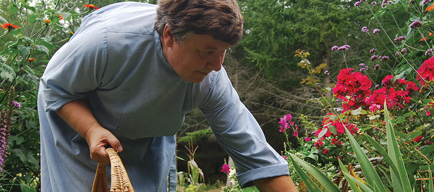 Sister Elizabeth Wagner works in the garden at Transfiguration Hermitage